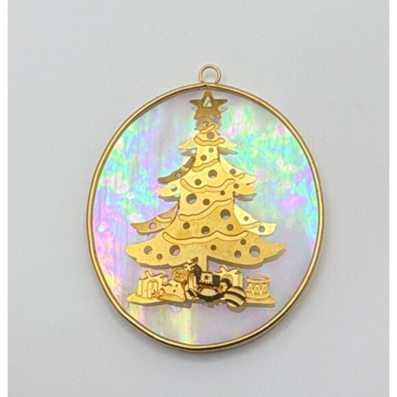 Vintage Christmas Tree Ornament Iridescent Gold Tone Oval 3D - Picture 6 of 6